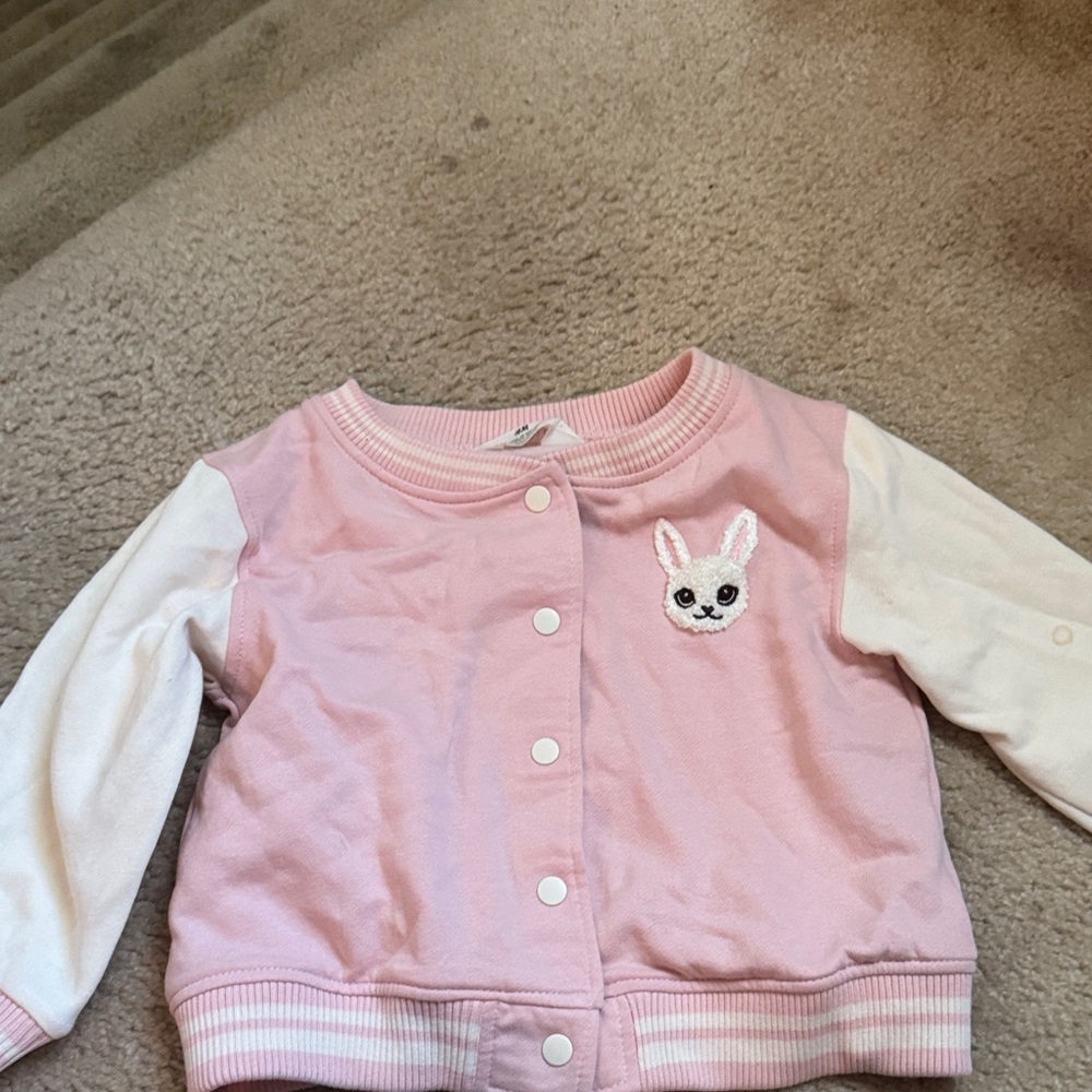 H&M Pink and White Kids Sweatshirt with Bunny Design